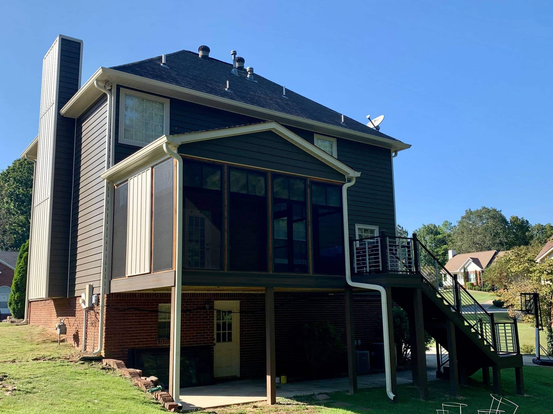 Masonite Replacement w Craneboard Siding New Screened In Porch w Deck Lighting Alabama Decks Exteriors Alabaster AL 01